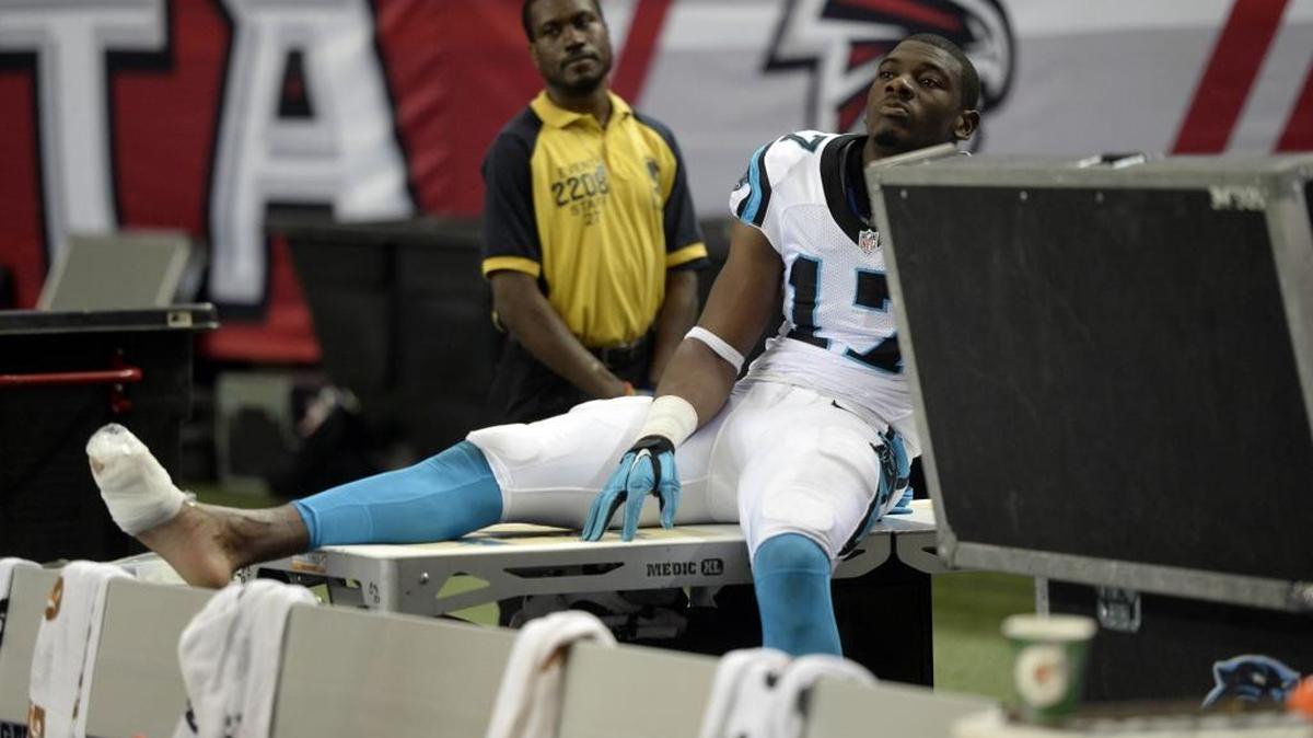 Carolina Panthers wide receiver Devin Funchess (17) injured his toe in the second half against the Atlanta Falcons on Sunday. Atlanta won 48-33.