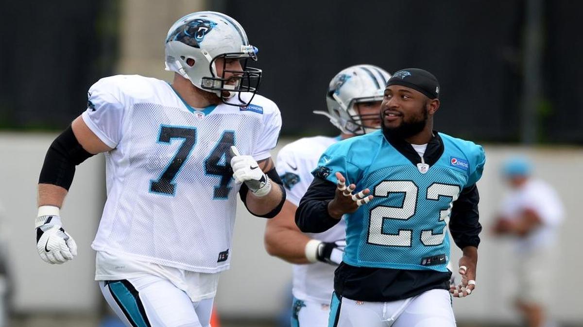 Cornerback Leonard Johnson (23) has been rehabbing from an Achilles’ injury since July, when he signed with the Carolina Panthers, including at this practice in September. Monday was the first day he could return to full practice, and he says he wants to spark a beleaguered secondary.