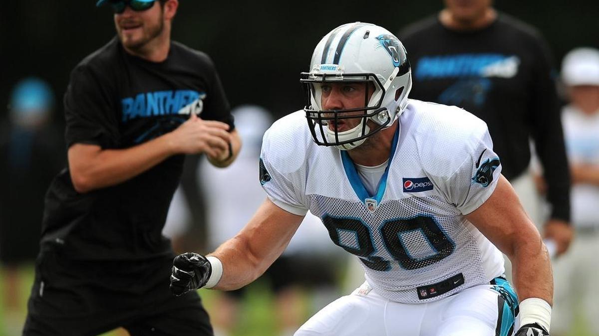 Tight end Scott Simonson remembers watching the Carolina Panthers in the Super Bowl. “I remember actually liking their uniforms and colors, as funny as it is. That blue really stood out to me.”