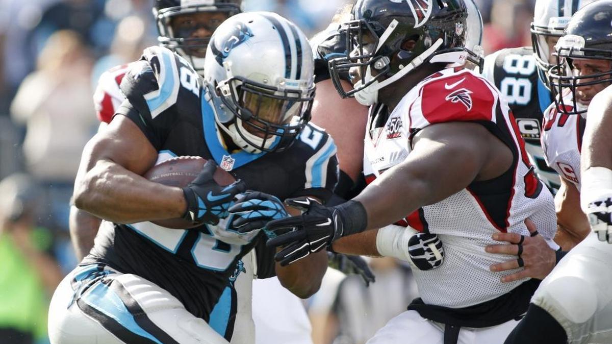 Carolina Panthers running back Jonathan Stewart (28) sprained his foot in a game against the Atlanta Falcons two weeks ago and could miss his second consecutive game in the rematch on Sunday.