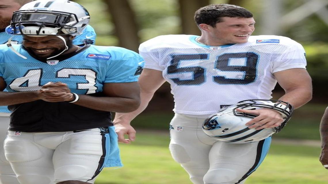 
Carolina Panthers running back Fozzy Whittaker (43) has his undergrad and master’s degrees from the University of Texas, and says he wants to work in Austin when his playing days are over.
