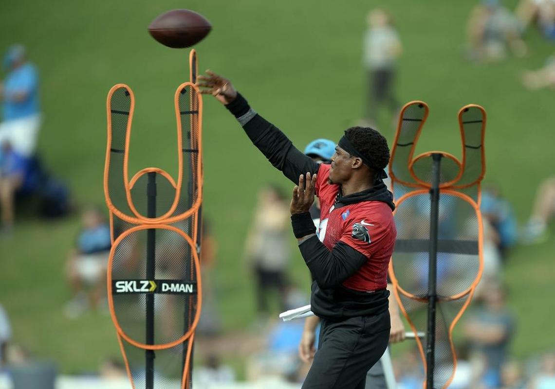 The plan is for Carolina Panthers quarterback Cam Newton (1) to continue increasing his pitch count over the next two weeks, and Ron Rivera said he could be a part of the joint practices with the Tennessee Titans next week in Nashville.