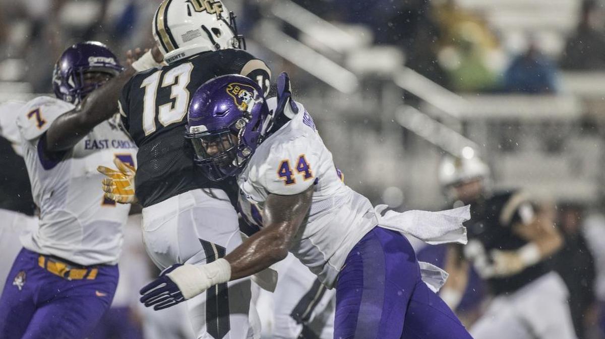 East Carolina linebacker Zeek Bigger (44), a 2011 Ashbrook High graduate, will get a tryout with the Carolina Panthers.
