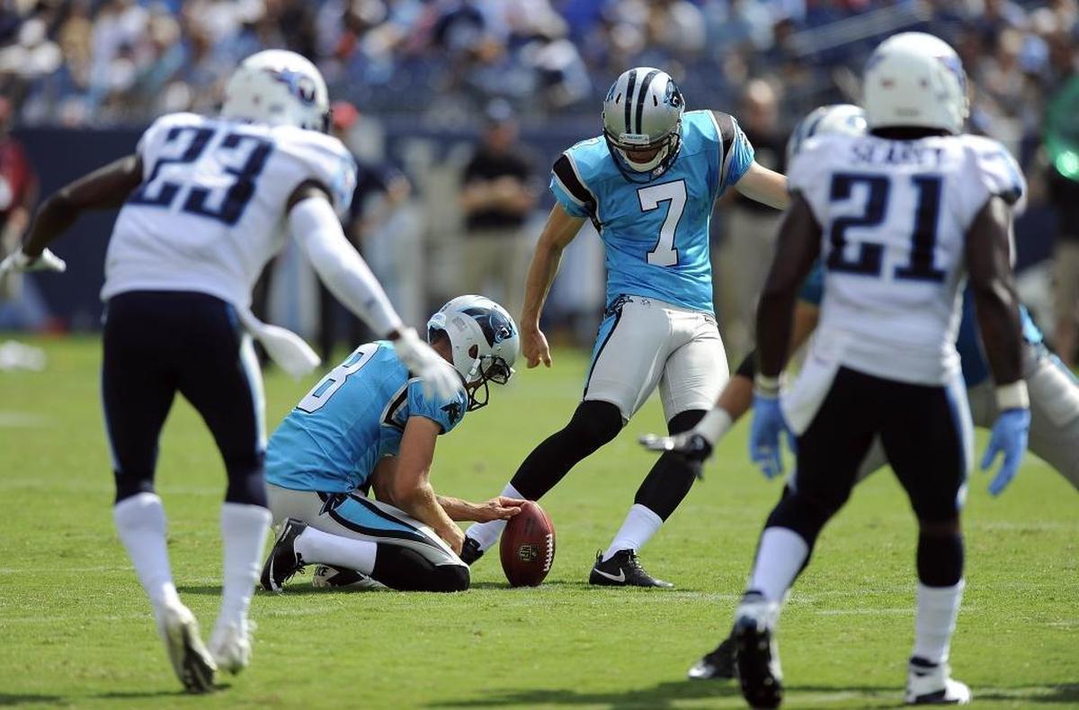 The Carolina Panthers made former Georgia Tech kicker Harrison Butker (7) the first kicker they have ever drafted in 2017, but then stuck with Graham Gano as their kicker that season. Butker has since won a Super Bowl ring in Kansas City.