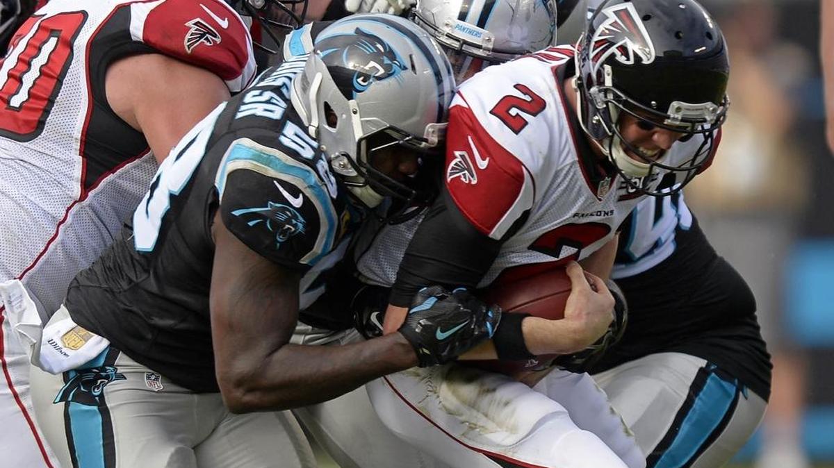 It might not be the blowout of two weeks ago, but the Carolina Panthers and linebacker Thomas Davis (58) should wrap up another victory over the Atlanta Falcons and Matt Ryan (2).
