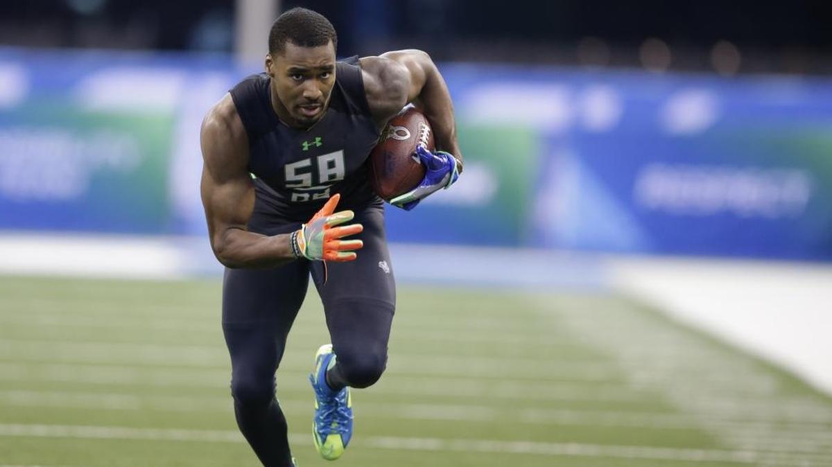 West Virginia defensive back Daryl Worley runs a drill at the NFL football scouting combine in February in Indianapolis.