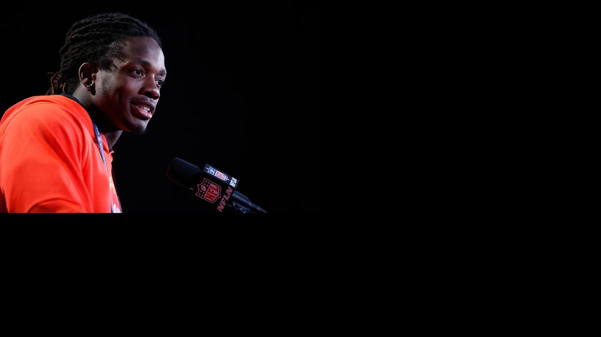 
Running back Melvin Gordon of Wisconsin speaks to the media during the 2015 NFL Scouting Combine at Lucas Oil Stadium on Thursday.
