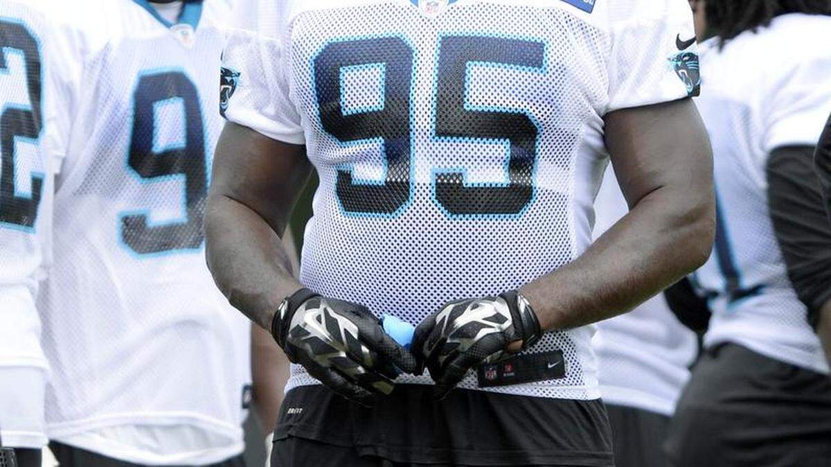 
Panthers defensive end Charles Johnson (95) left Sunday’s practice early because of an ankle injury, but coach Ron Rivera did not think the injury is serious.
