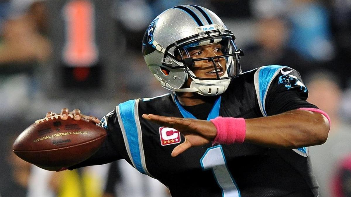 Carolina Panthers quarterback Cam Newton drops back to pass to a receiver during fourth quarter action at Bank of America Stadium in Charlotte, NC on Sunday, October 25, 2015. The Panthers defeated the Eagles 27-16.