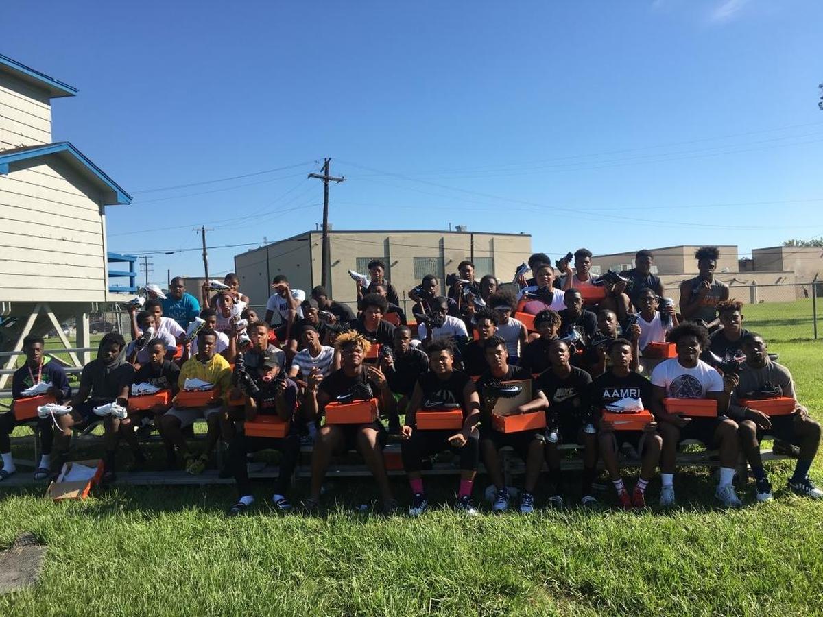 The football players at North Forest High near Houston lost nearly all their equipment to Hurricane Harvey. Then Carolina Panthers running back Fozzy Whittaker, a Houston native, stepped in.