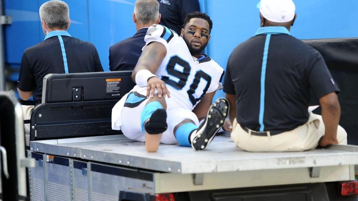 
Carolina Panthers defensive end Frank Alexander (90) tore his Achilles on Saturday against the Miami Dolphins, and on Monday was waived/injured. He would return to the Panthers’ injured reserve list if not claimed within 24 hours. 
