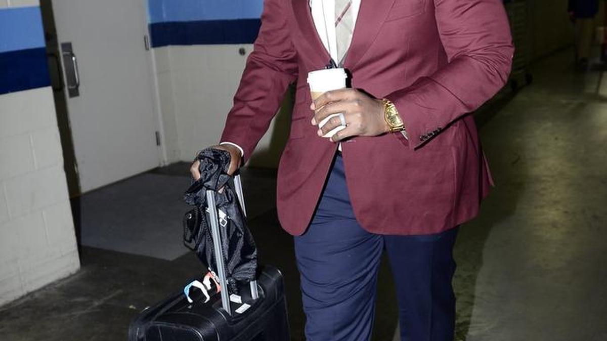 Carolina Panthers guard Fernando Velasco arrives in Nashville for the Nov. 15 game agains the Tennessee Titans.
