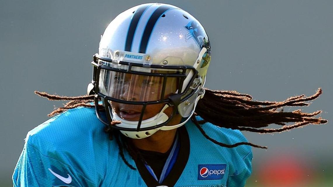 Carolina Panthers wide receiver Kelvin Benjamin catches a pass during practice on Thursday at Wofford College in Spartanburg. It was the first time he participated in team drills since tearing his ACL last summer.