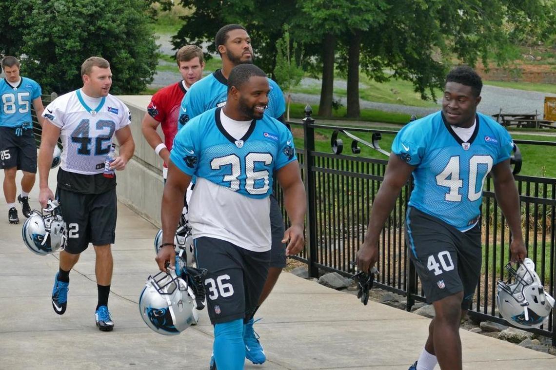 Carolina Panthers fullback Alex Armah (40) made a citizen’s arrest on Feb. 6 at his Charlotte apartment complex, when he noticed via his OWL dashboard camera that a man was attempting to break into his car.