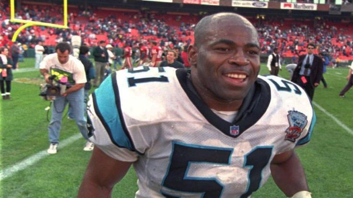 The late Sam Mills (51) is the only player in Carolina’s Ring of Honor and the man who inspired the team slogan.