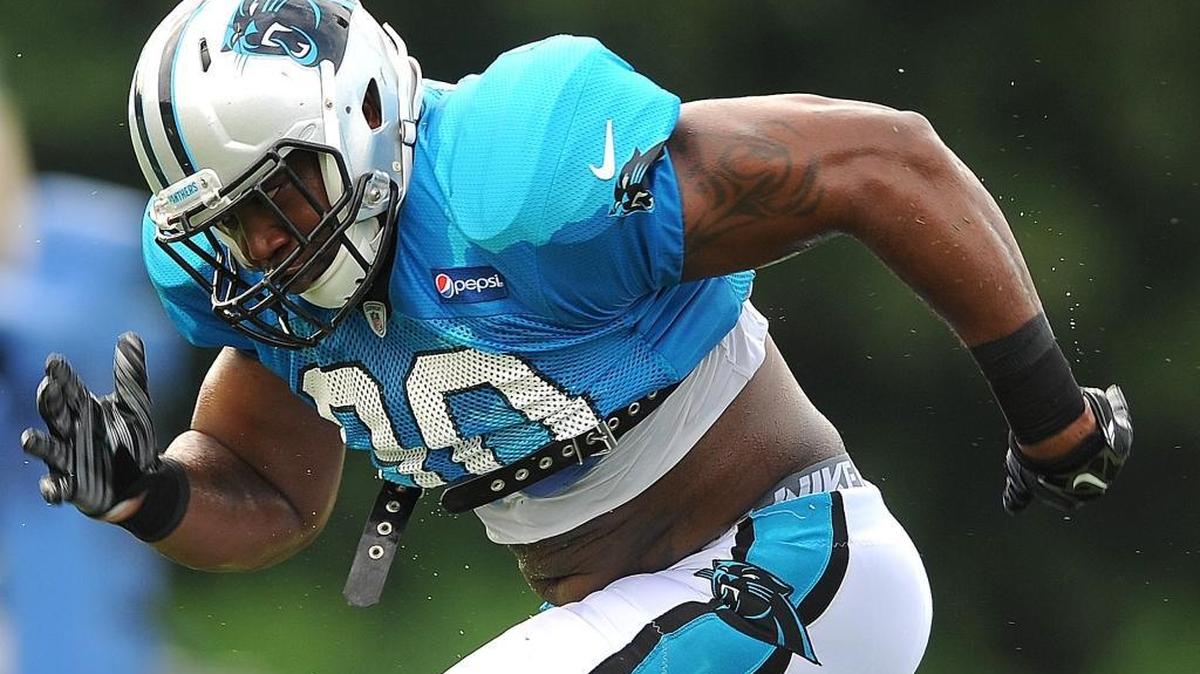
Carolina Panthers’ Frank Alexander among players trying to earn starting job at defensive end. 
