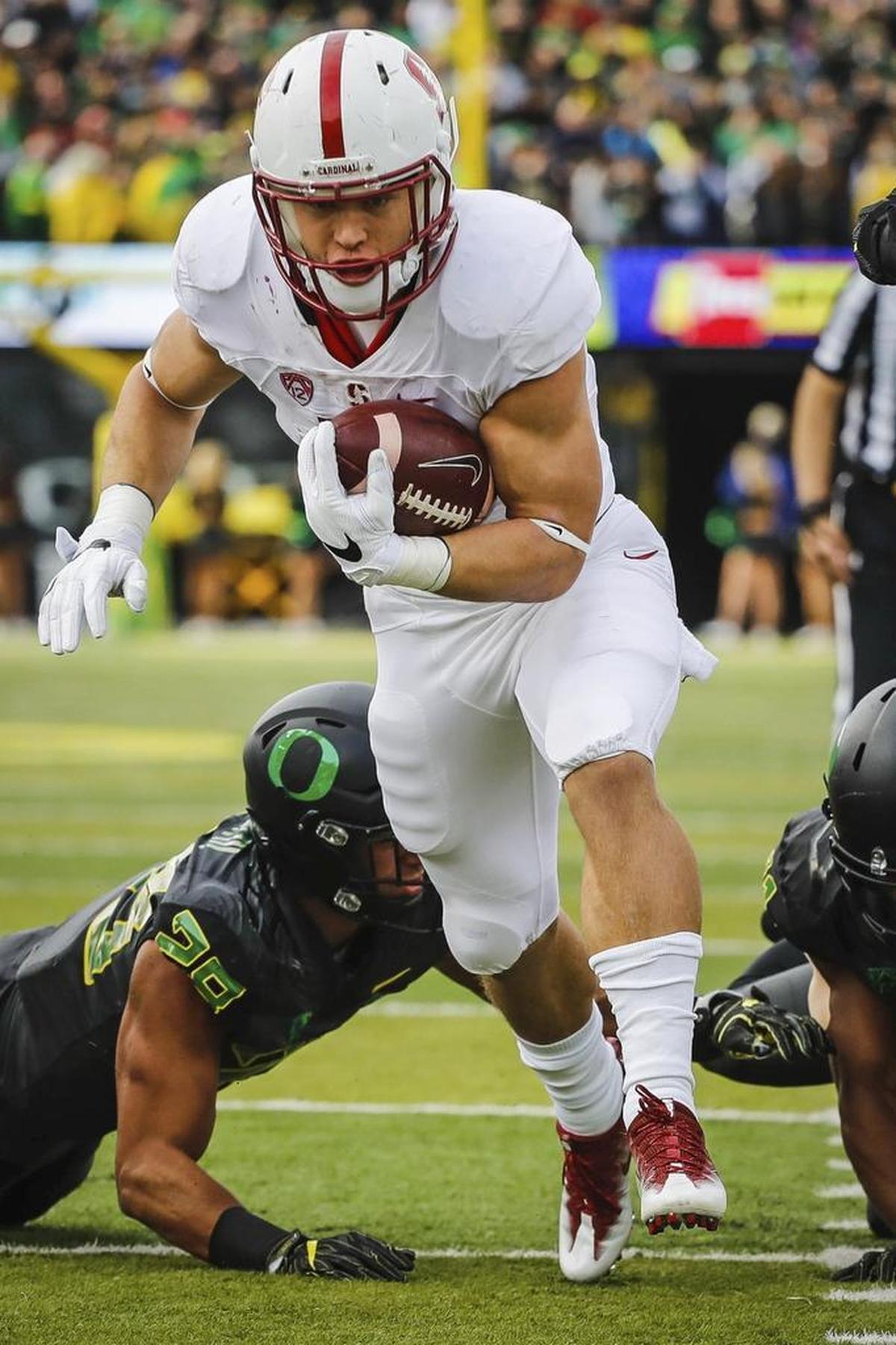 Christian McCaffrey was the AP Player of the Year in 2015, when he finished second for the Heisman Trophy to Derrick Henry and established an NCAA mark with 3,864 all-purpose yards, including a school-record 2,019 rushing yards.
