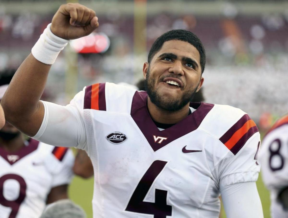 Former Virginia Tech quarterback Jerod Evans (4) set Hokies records for passing yards, touchdowns and total offense.