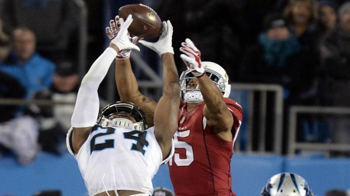 Carolina Panthers cornerback Josh Norman (24) breaks up a pass into ended for Arizona Cardinals wide receiver Michael Floyd (15) in the fourth quarter of Sunday’s NFC Championship game.