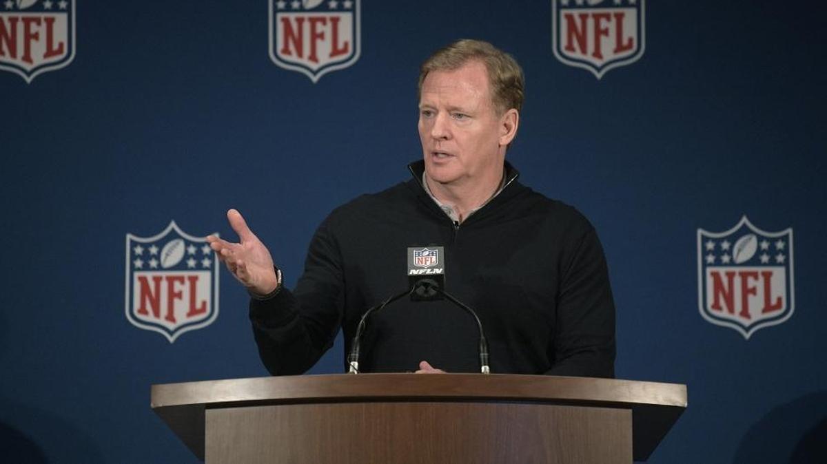 Commissioner Roger Goodell answers a question from a reporter during a news conference at the NFL owners meetings, Wednesday, March 28, 2018 in Orlando, Fla. (Phelan M. Ebenhack/AP Images for NFL)