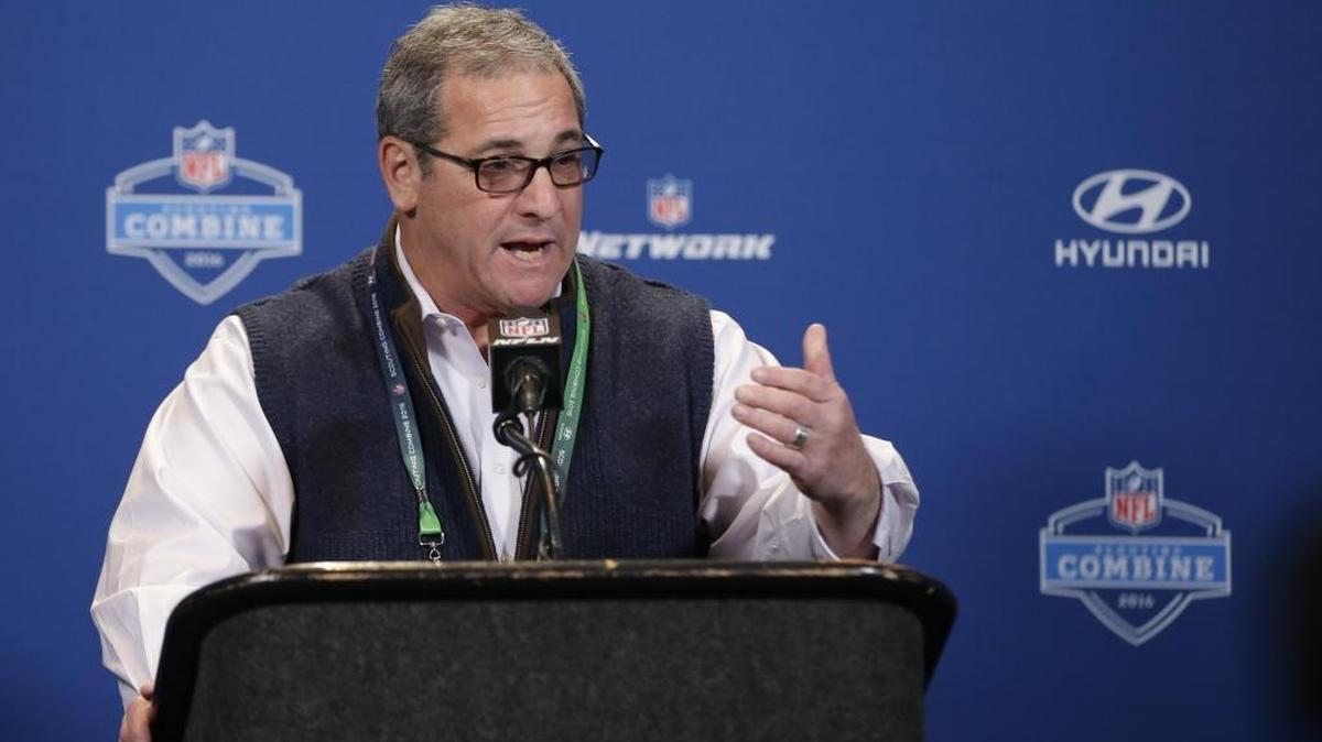 Carolina Panthers general manager Dave Gettleman responds to a question during a news conference at the NFL Scouting Combine on Wednesday in Indianapolis.