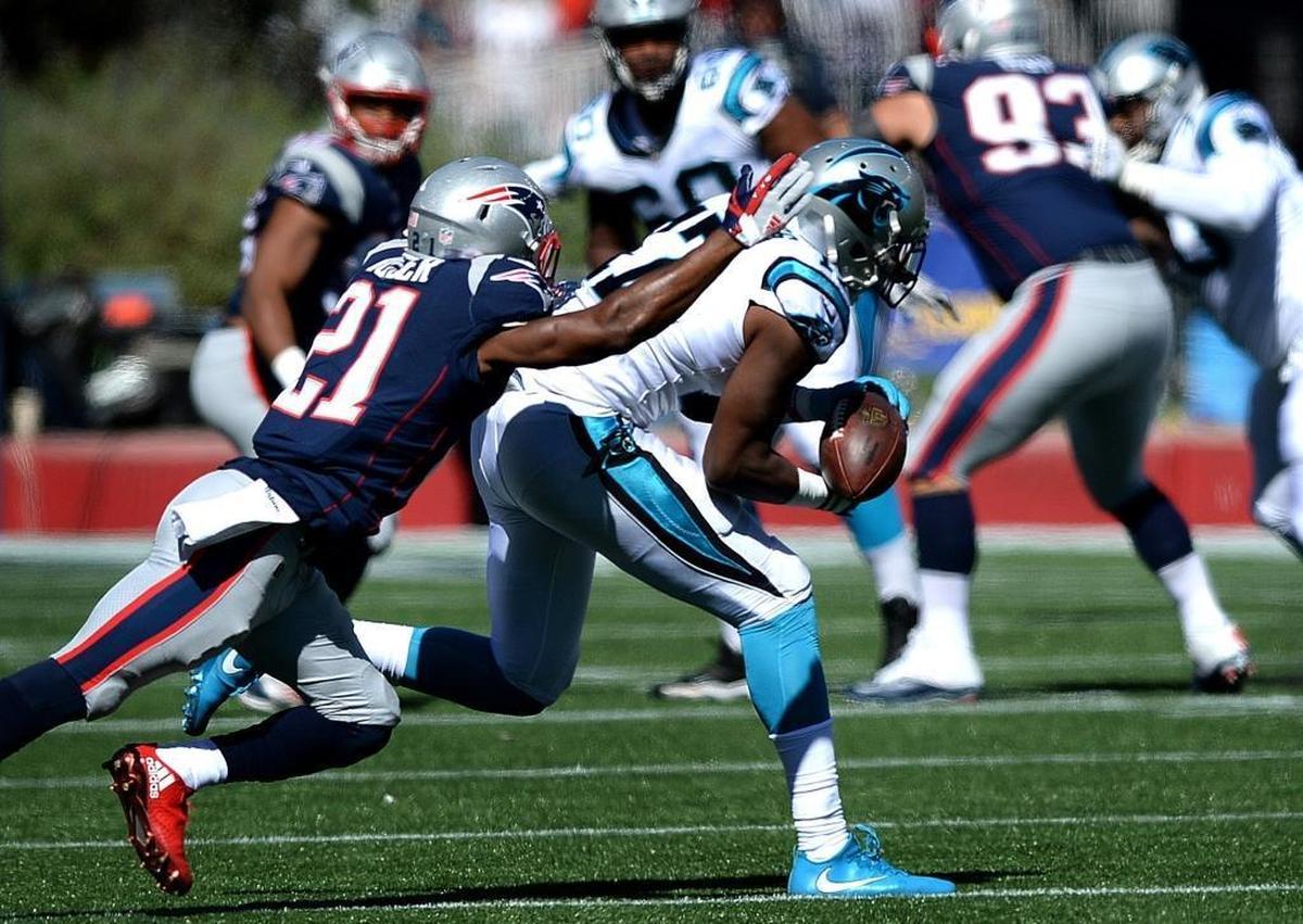 Carolina Panthers wide receiver Devin Funchess took advantage of a struggling New England Patriots secondary, including cornerback Malcolm Butler, left, in a 33-30 Carolina victory in October. That day, the Patriots didn’t necessarily look like Super Bowl material.
