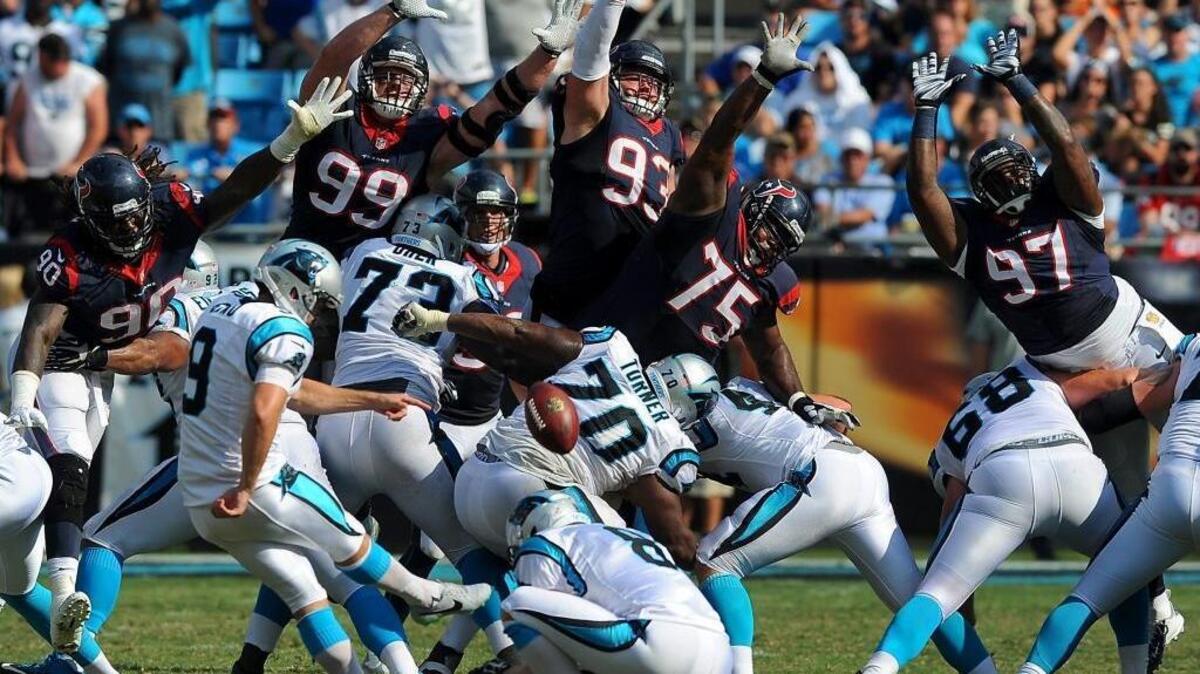 Blocked kicks against the Carolina Panthers and kicker Graham Gano have emboldened opponents this season.