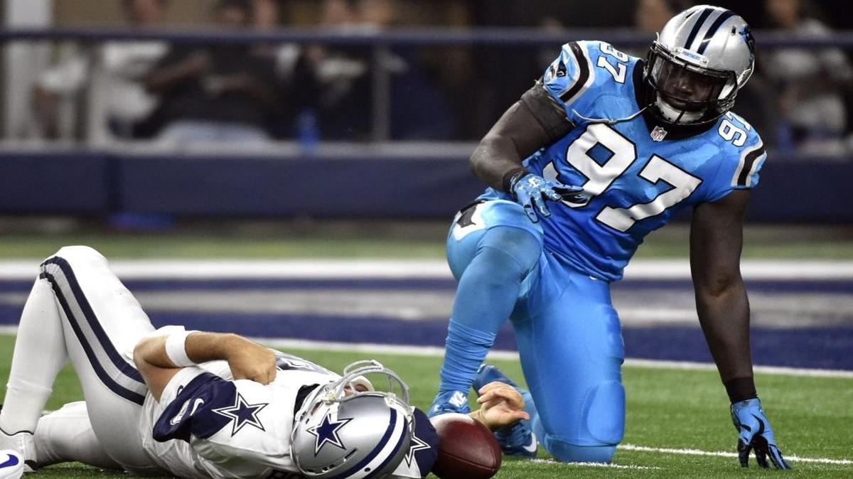 Carolina Panthers defensive end Mario Addison (97) will miss Sunday’s game against the New Orleans Saints with an ankle injury.