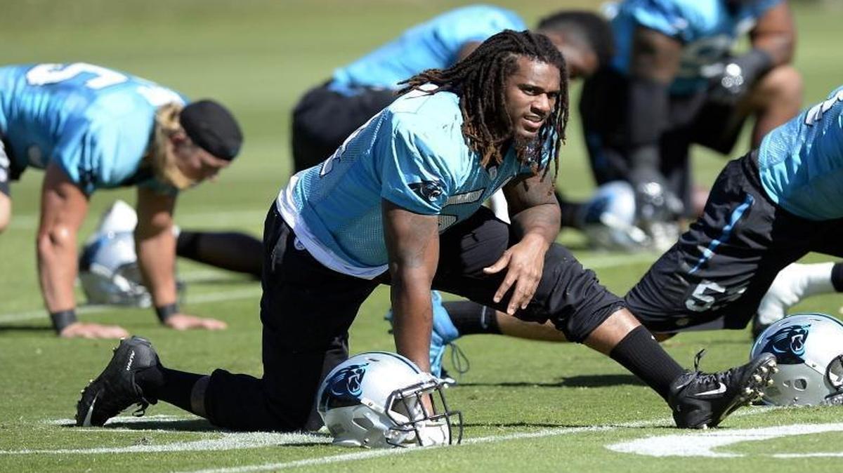 
Carolina Panthers rookie linebacker Shaq Thompson (54) played collegiately at the University of Washington but says he didn’t pay much attention to the Seattle Seahawks. 
