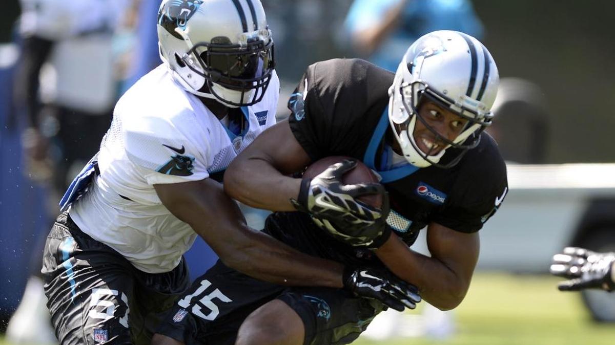 
Former Packer Jarrett Boykin (15) isn’t a candidate for the Carolina Panthers' No. 1 wide receiver spot, but he’s come on of late.

