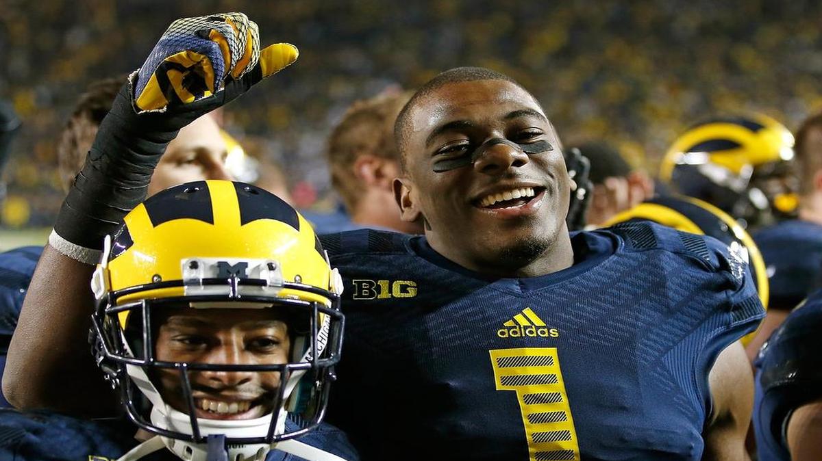 
Carolina Panthers draft pick Devin Funchess (1) of the Michigan Wolverines will create matchup problems for opponents with his size. 
