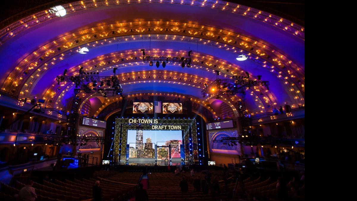 
The stage is seen prior to the start of the first round of the 2015 NFL Draft at the Auditorium Theatre of Roosevelt University on April 30, 2015 in Chicago.
