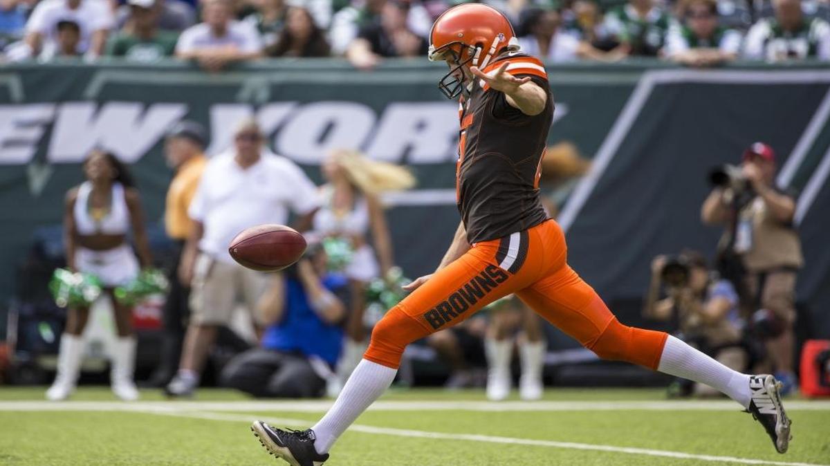 The Cleveland Browns traded All Pro punter Andy Lee (8) and a seventh-round draft pick to the Carolina Panthers on Monday for punter Kasey Redfern and a fourth-round pick in 2018.