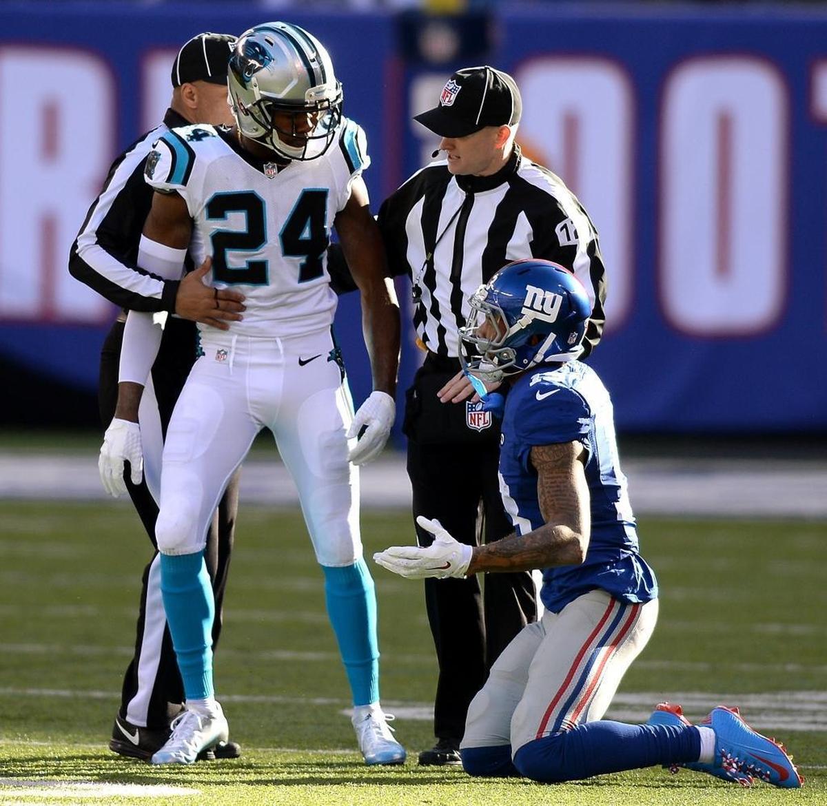 Cornerback Josh Norman (24) could get overly emotional on the football field -- he and Odell Beckham (right) had a penalty-filled duel in 2015. But Norman was also the Panthers defensive back best equipped to cover players like Beckham, which made his teammates wonder what had happened when he was suddenly off the roster.