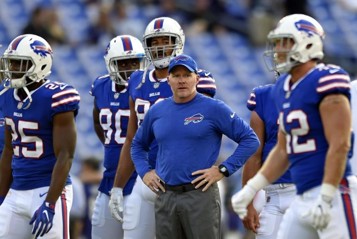 Buffalo Bills head coach Sean McDermott, center.
