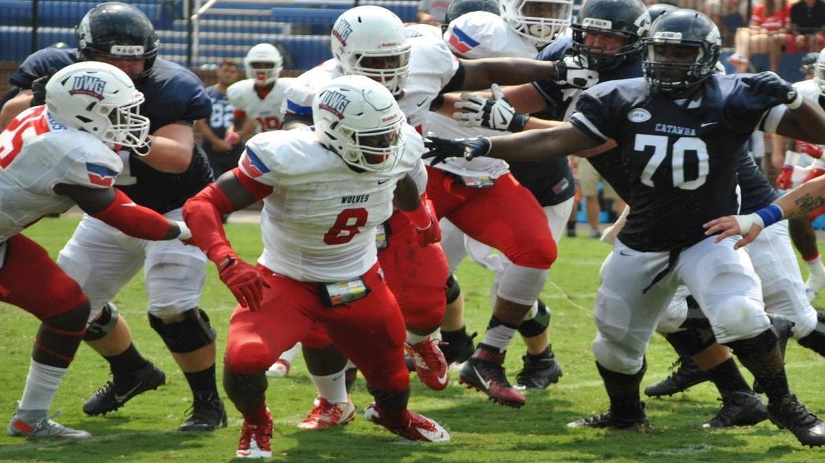 West Georgia’s Alex Armah (8) became the first player in Gulf South Conference history to earn all-conference honors on offense and defense.