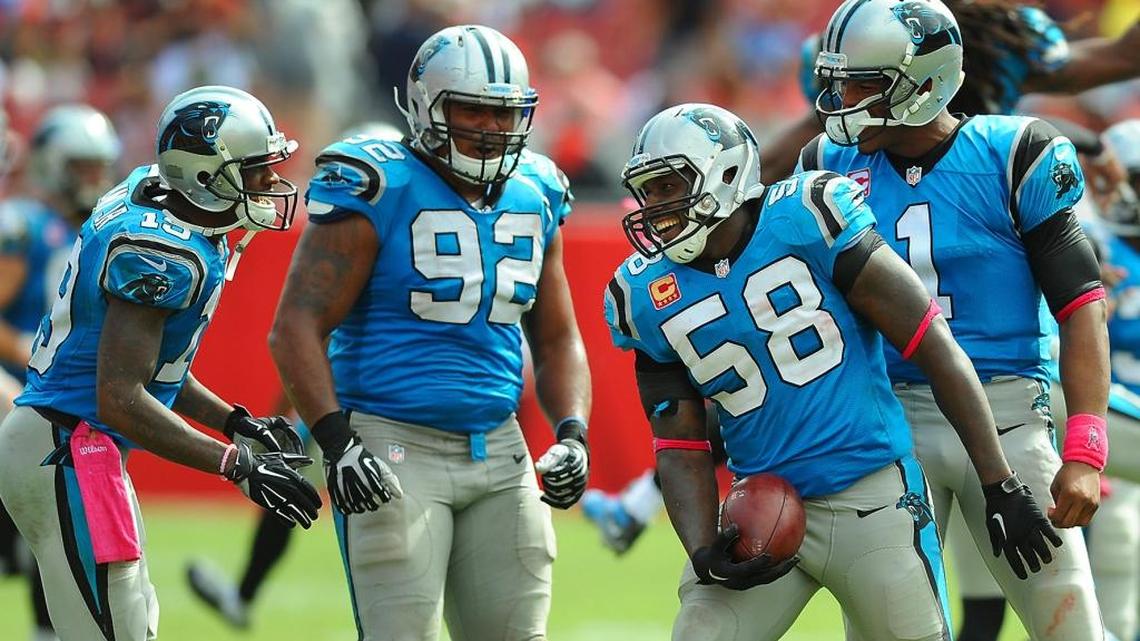 The Pro Bowl honor is the latest achievement in what’s been an eventful 12 months for Carolina Panthers linebacker Thomas Davis (58), who was named the NFL’s Man of the Year in January on the night before the Super Bowl in Phoenix.