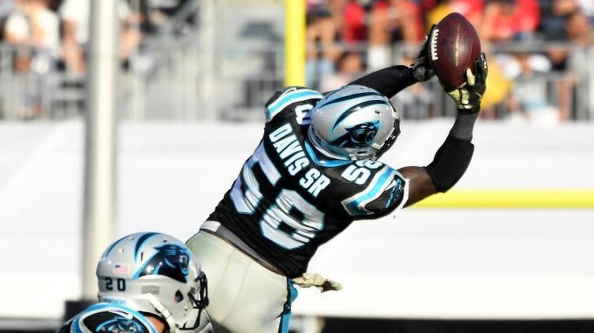 Carolina Panthers linebacker Thomas Davis had a leaping interception against the Rams that showed his explosive ability at age 33.