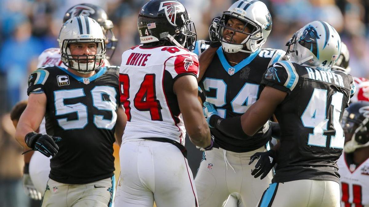 Carolina Panthers cornerback Josh Norman (24) and Atlanta Falcons wide receiver Roddy White (84) exchanged words during Week 14, then again this week before the teams’ second meeting in three weeks.
