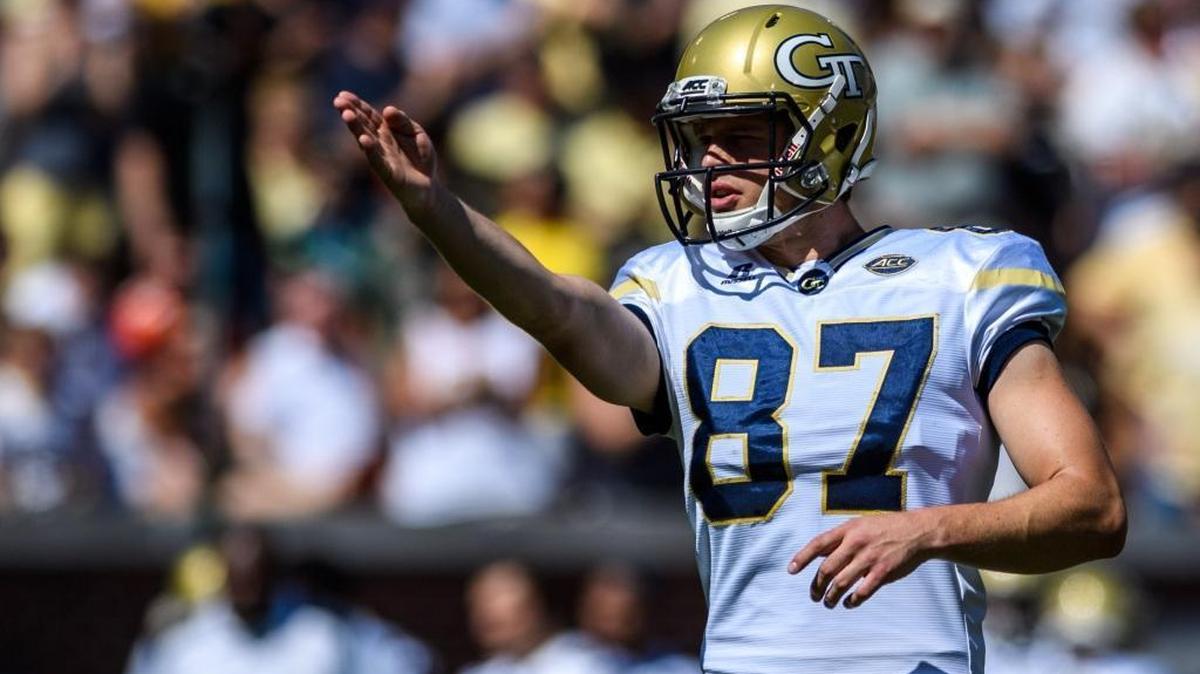 Former Georgia Tech kicker Harrison Butker, lining up a kick for the Yellow Jackets last season, will skip graduation exercises this weekend to attend rookie camp with the Carolina Panthers.