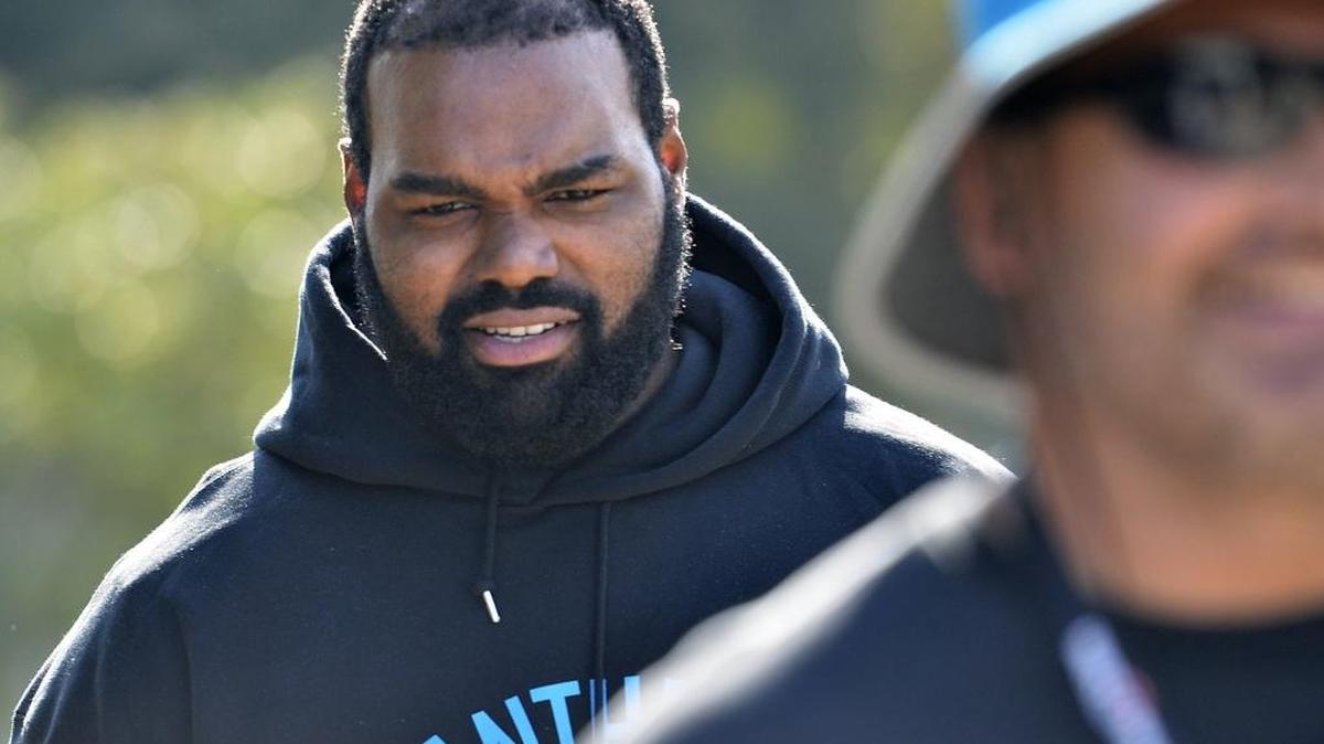 Carolina Panthers offensive tackle Michael Oher (left) entered the concussion protocol before the team’s Oct. 2 game against Atlanta and has not yet been cleared.