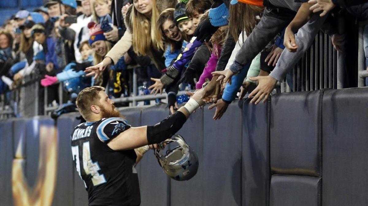 Carolina Panthers tackle Mike Remmers (74) expects lots of questions about his Super Bowl matchup with Denver’s Von Miller.