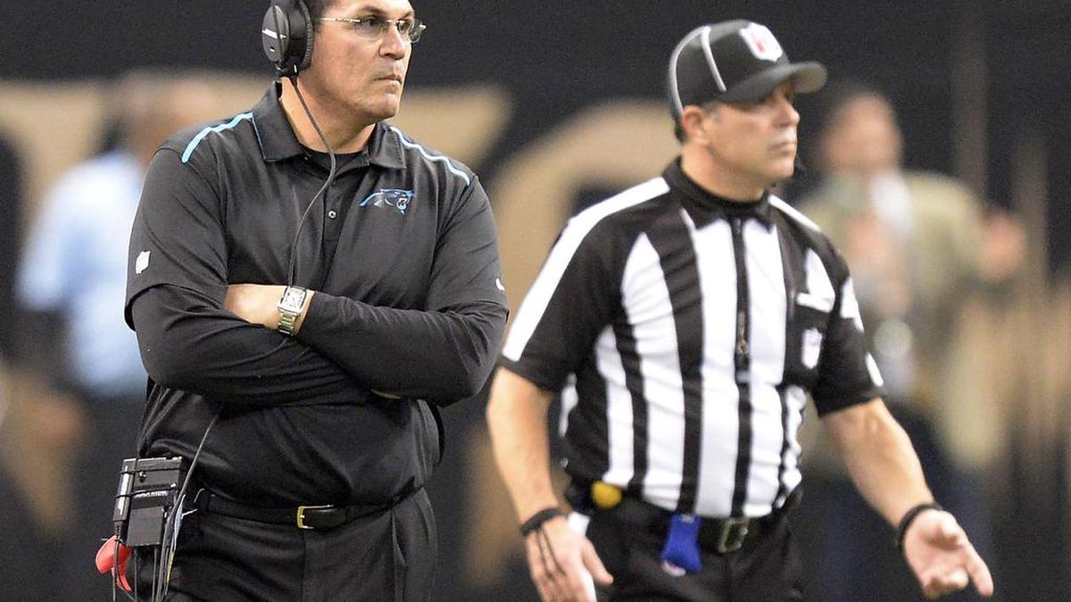 Carolina Panthers head coach Ron Rivera was upset that the team broke the huddle with 12 players at least twice on Sunday, although neither play resulted in a penalty.