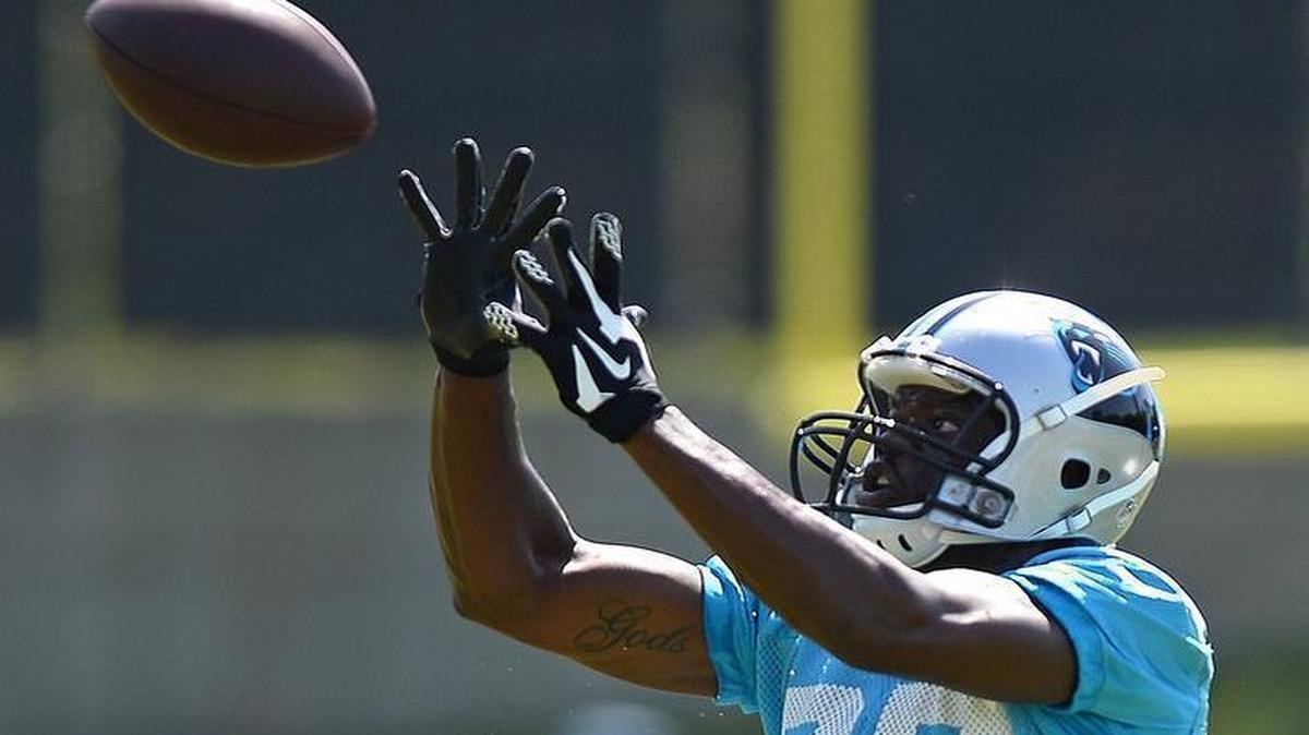 
Carolina Panthers wide receiver Stephen Hill, shown during a practice in June, was cited Tuesday for possession of drug paraphernalia during a traffic stop in Concord.
