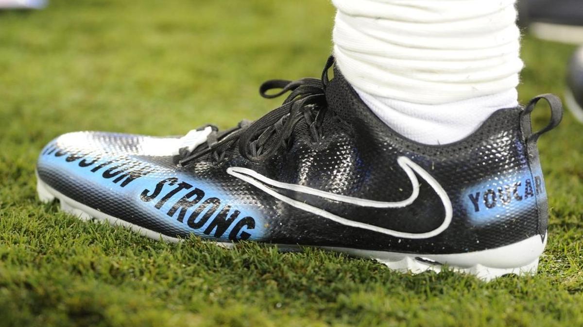 Carolina Panthers running back Fozzy Whittaker wore cleats painted in support of victims of Hurricane Harvey this preseason.
