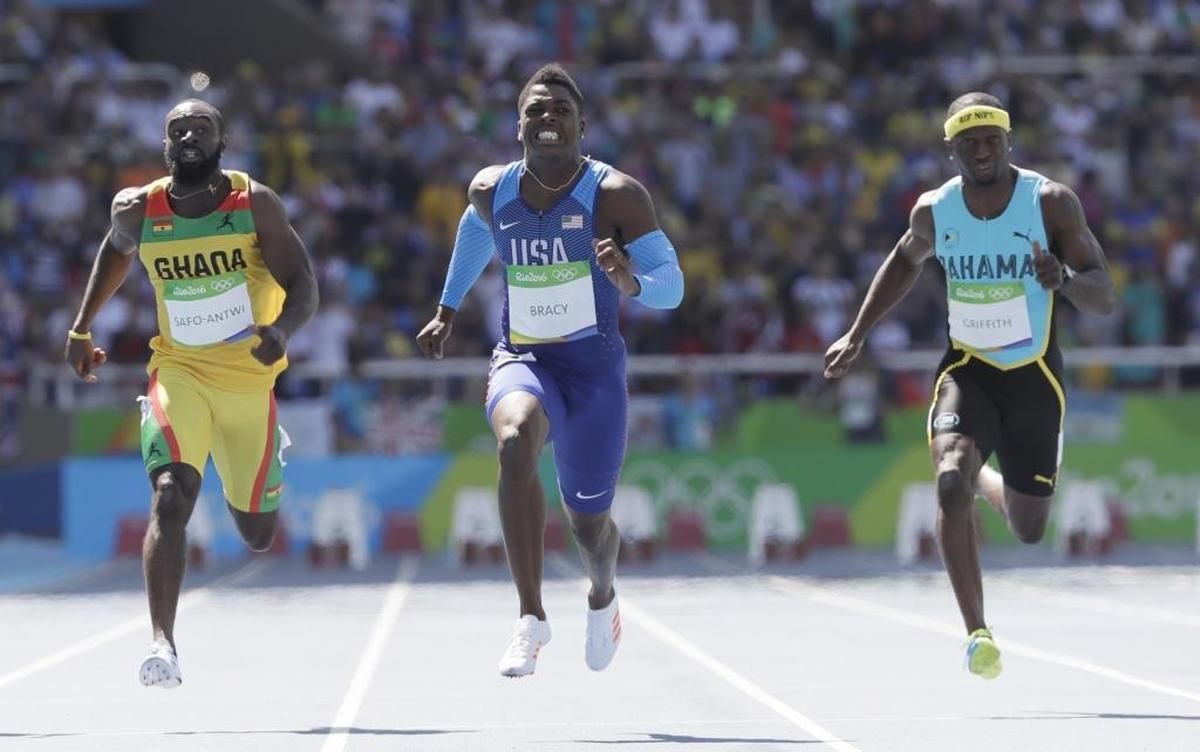 Former Florida State wide receiver and U.S. Olympian Marvin Bracy, center, is one of the more intriguing stories among the Panthers’ 35 tryout players at minicamp. Above, Bracy competes in a men's 100-meter heat during the 2016 Summer Olympics in Rio de Janeiro.