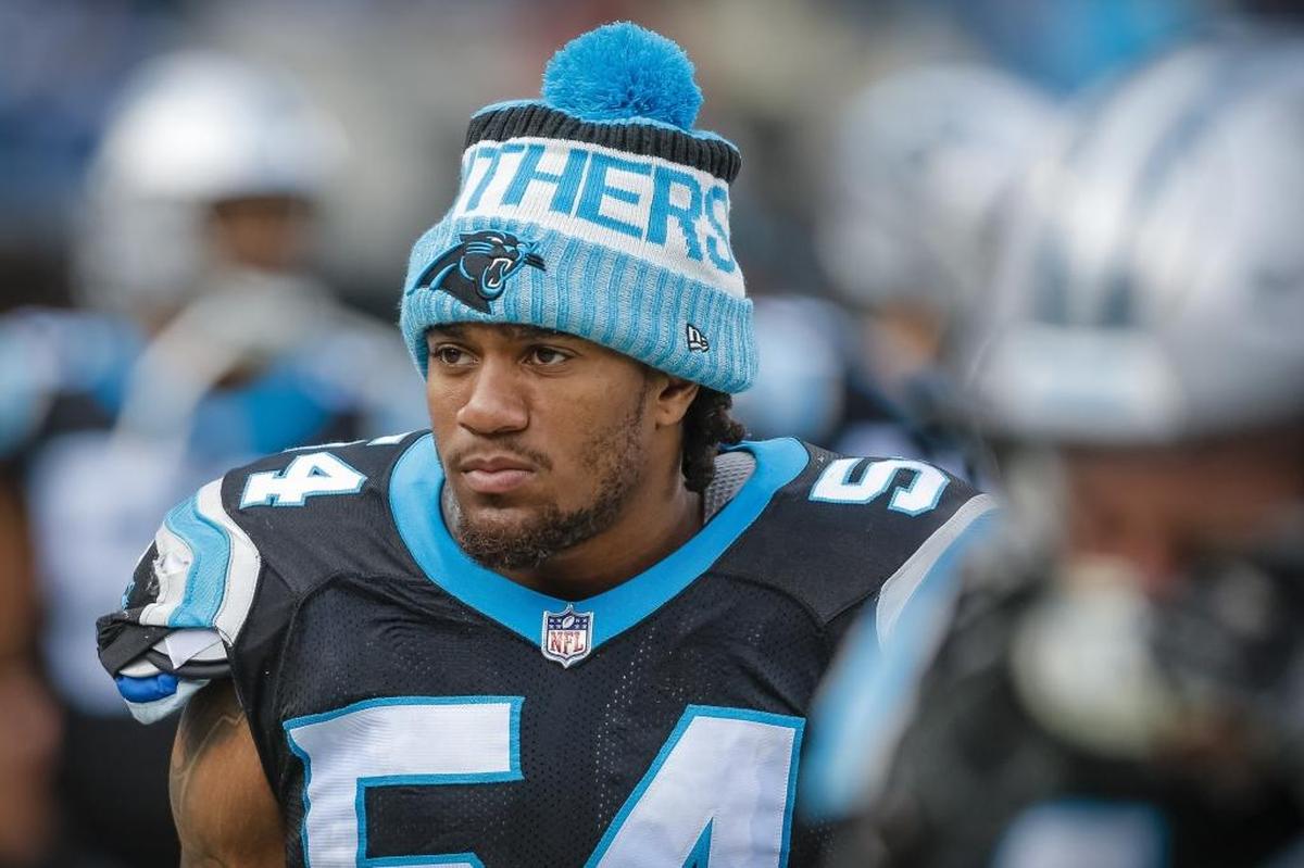 Carolina Panthers linebacker Shaq Thompson (54) on his next hit against Saints running back Alvin Kamara: “Oh, he’s going to feel it.”