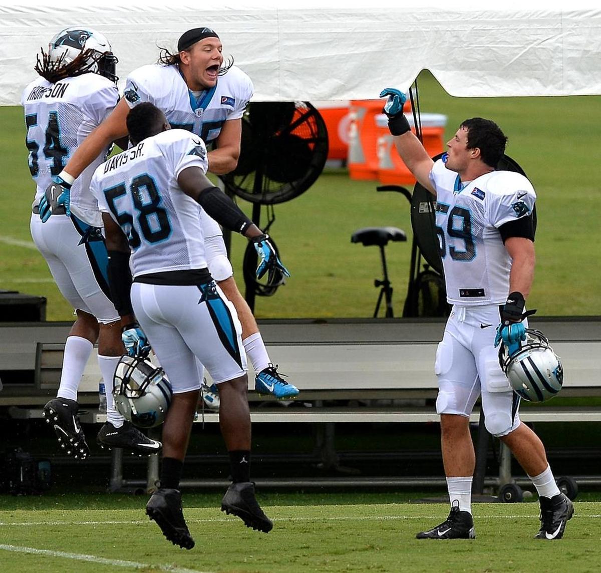 Linebackers Luke Kuechly (59) and Thomas Davis (58) will set the tone for the Carolina Panthers’ defense during training camp at Wofford.