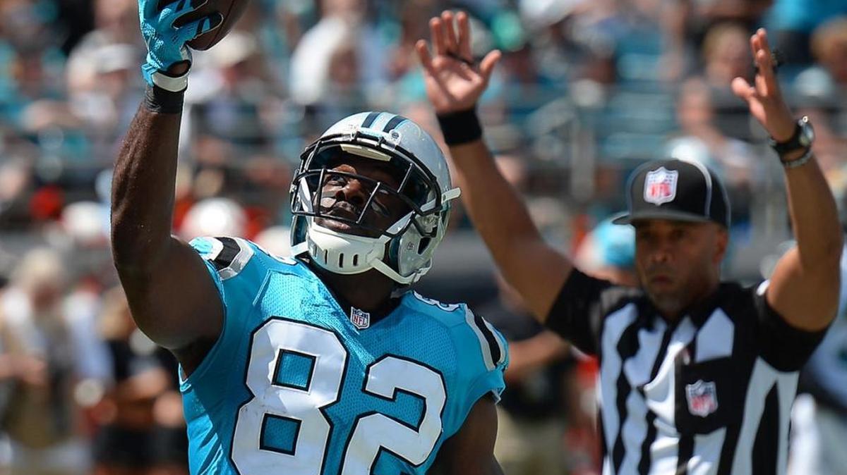 
Carolina Panthers wide receiver Jerricho Cotchery celebrates his 7-yard scoring reception from quarterback Cam Newton in the second quarter of Sunday’s game at Jacksonville.


