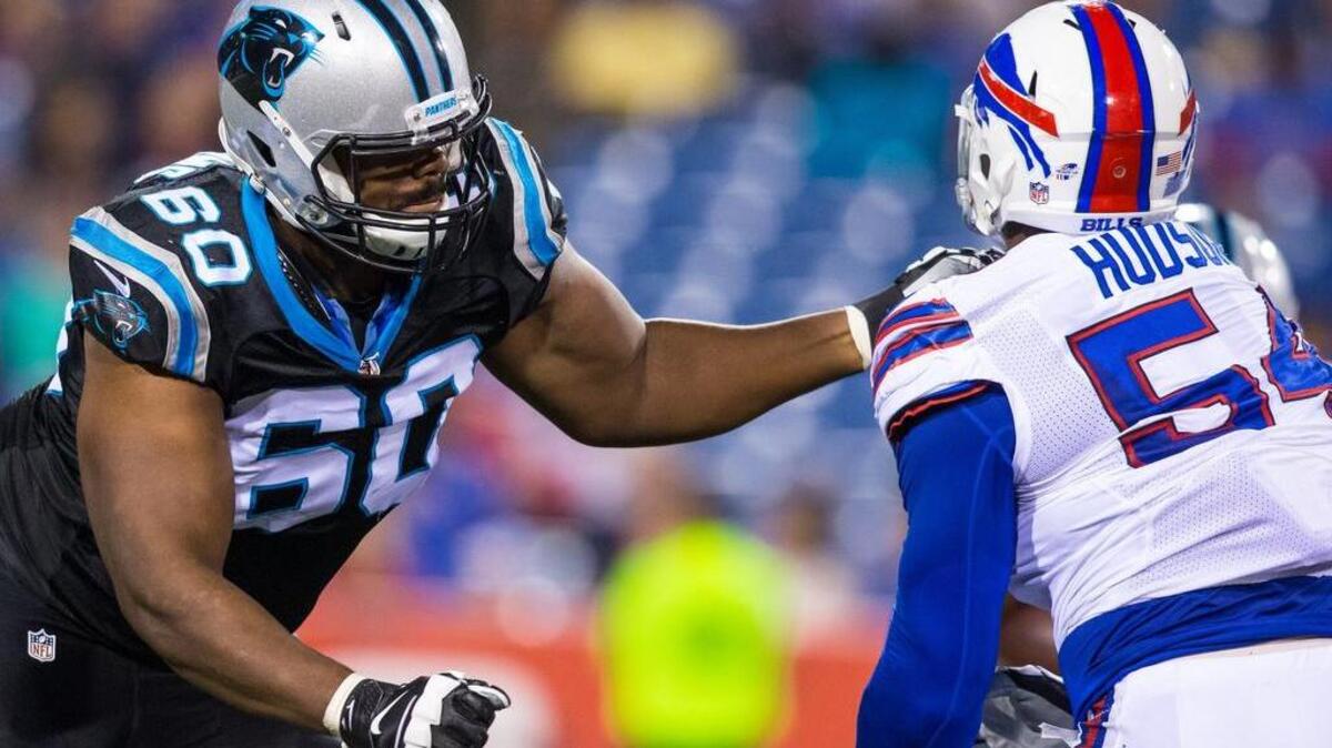 
Rookie offensive tackle Daryl Williams (60) has played well enough for the Carolina Panthers to get looks on the left side. 
